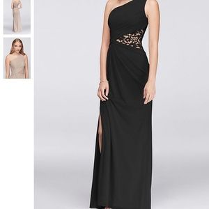 DAVID'S BRIDAL One-Shoulder Mesh Dress with Lace